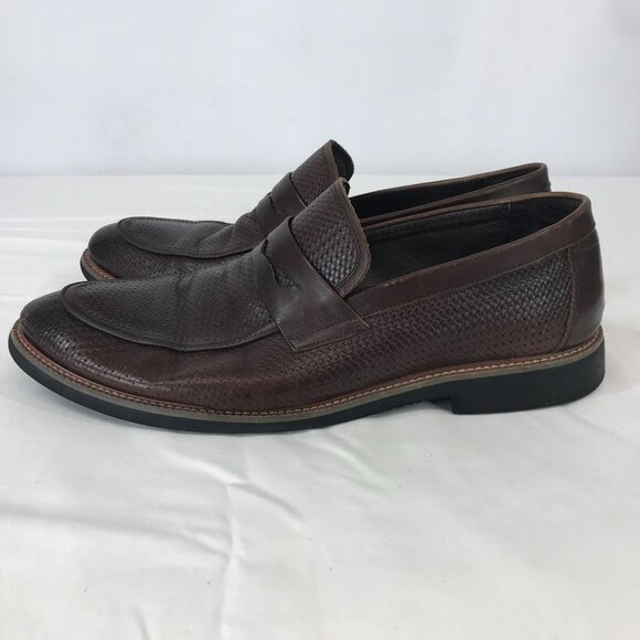 ROBERT GRAHAM ~ MENS 9.5 ~ TAN WOVEN LEATHER PENNY LOAFER DRESS SHOE - Picture 4 of 8